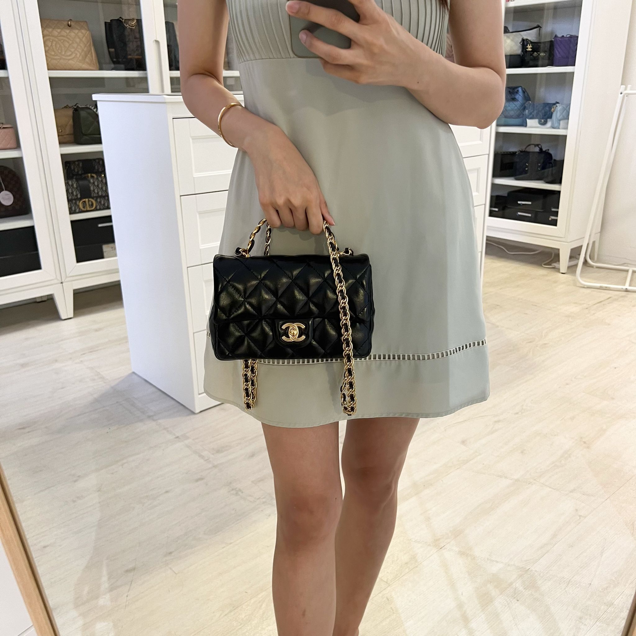 Chanel 23S Top Handle Small / Mini 21cm Flap In Black Lambskin And …