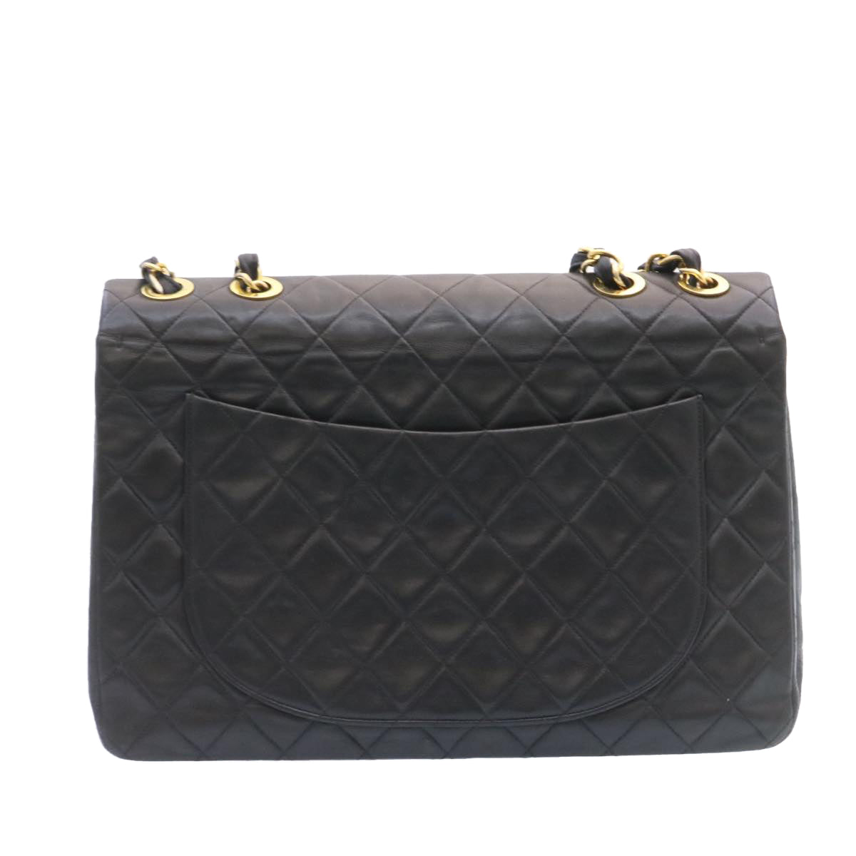 Chanel Big Matelasse New Chain Shoulder Bag Lamb Skin Black Gold Au…